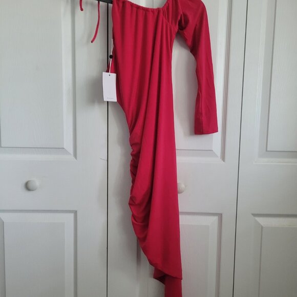 NEW LOVERS AND FRIENDS One Sleeve Midi Dress in Red Size M - Picture 2 of 6
